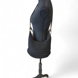 Coldwater Creek Black Crochet Shoulder Bag Boho Hobo Purse Brown Strap